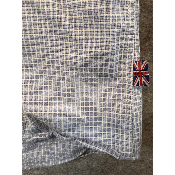 English Laundry Mens Blue White Micro Check Button Down Shirt 17.5 34/35 Stretch - Picture 4 of 9